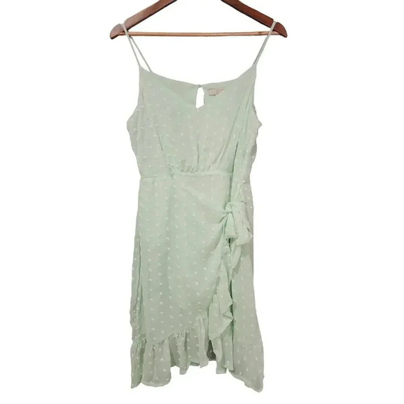 Gianni Bini Swiss Dot Ruffle Mini Dress Mint Green Size L NWT - Picture 1 of 6